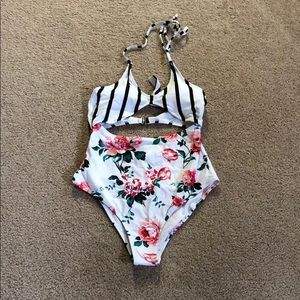 Cupshe one piece floral striped bathing suit